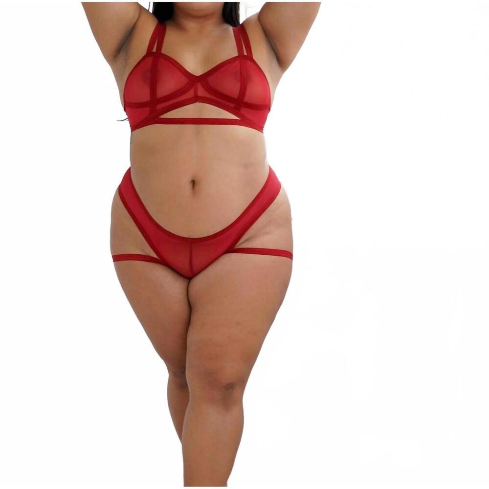 NEW CANTIQ mesh vintage soft cup bralette in red hot
